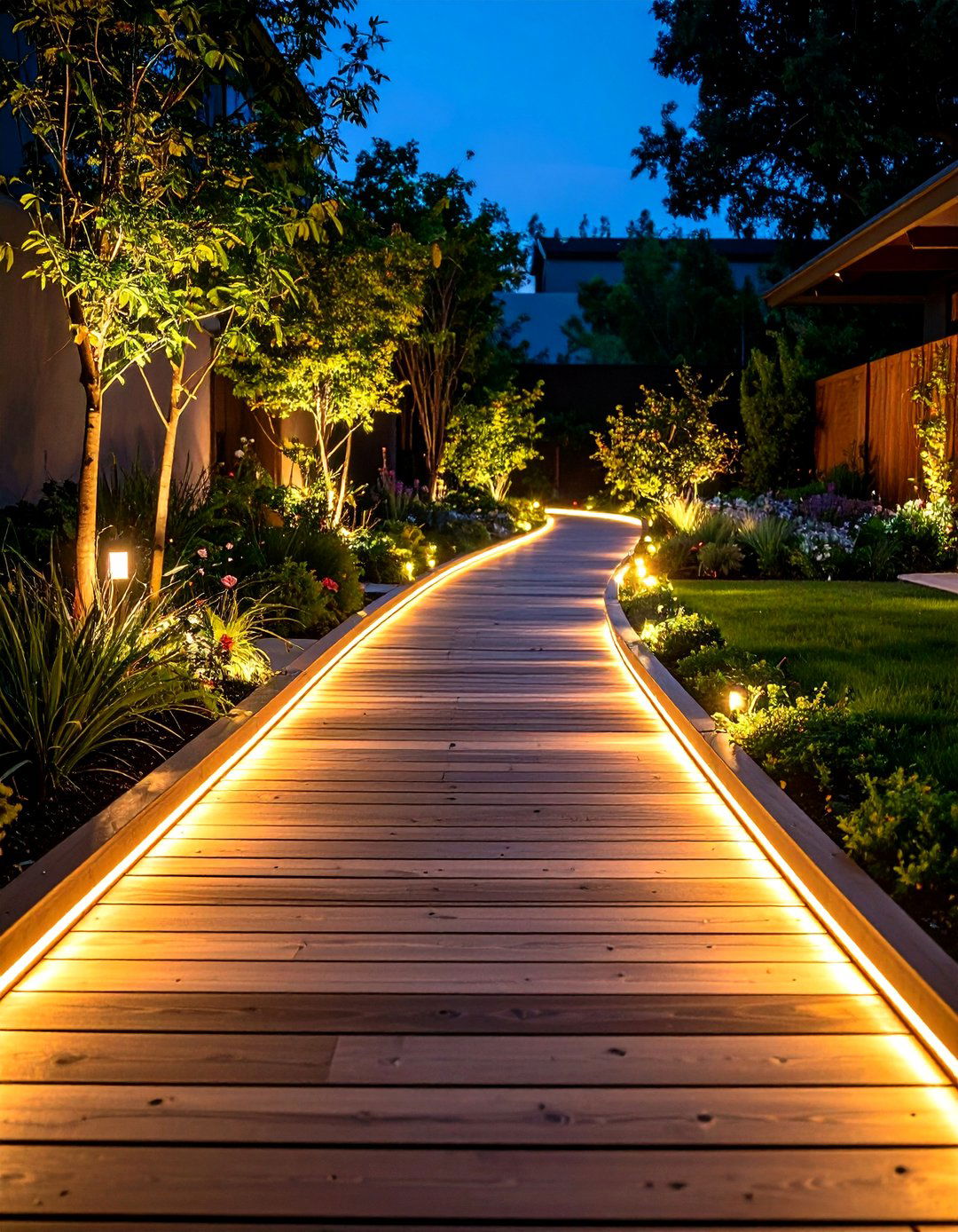 Illuminated Evening Walkway - 24 Wooden Walkway Ideas