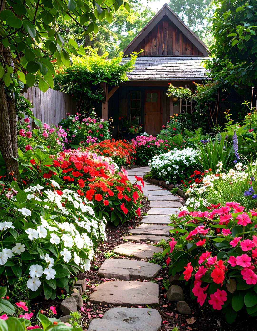 Impatiens Cottage Garden Borders - 24 Shady Garden Ideas