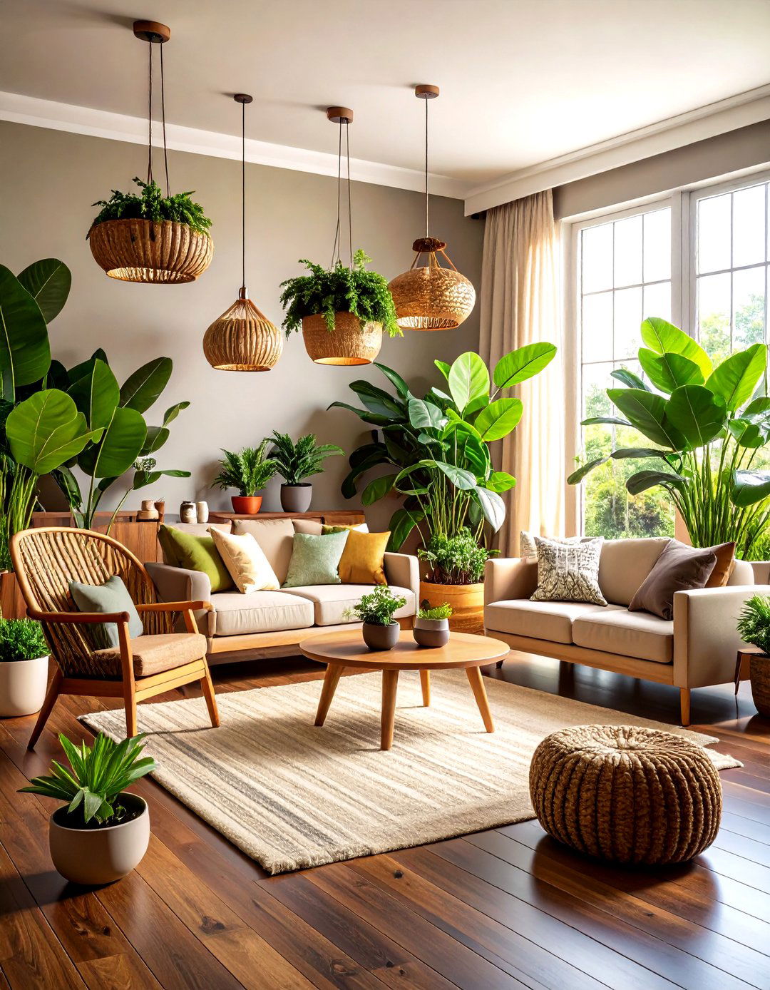 Indoor Garden with Living Plants - 24 Dark Brown Floor Living Room Ideas