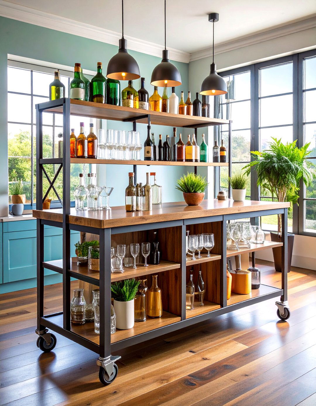 Industrial Bar Cart Station - 24 Industrial Dining Room Ideas