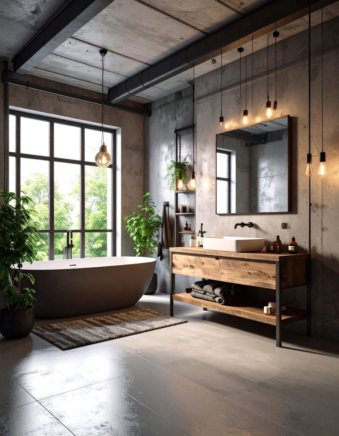 Industrial Bathroom with Concrete and Steel Elements - 24 Modern Bathroom Decor Ideas