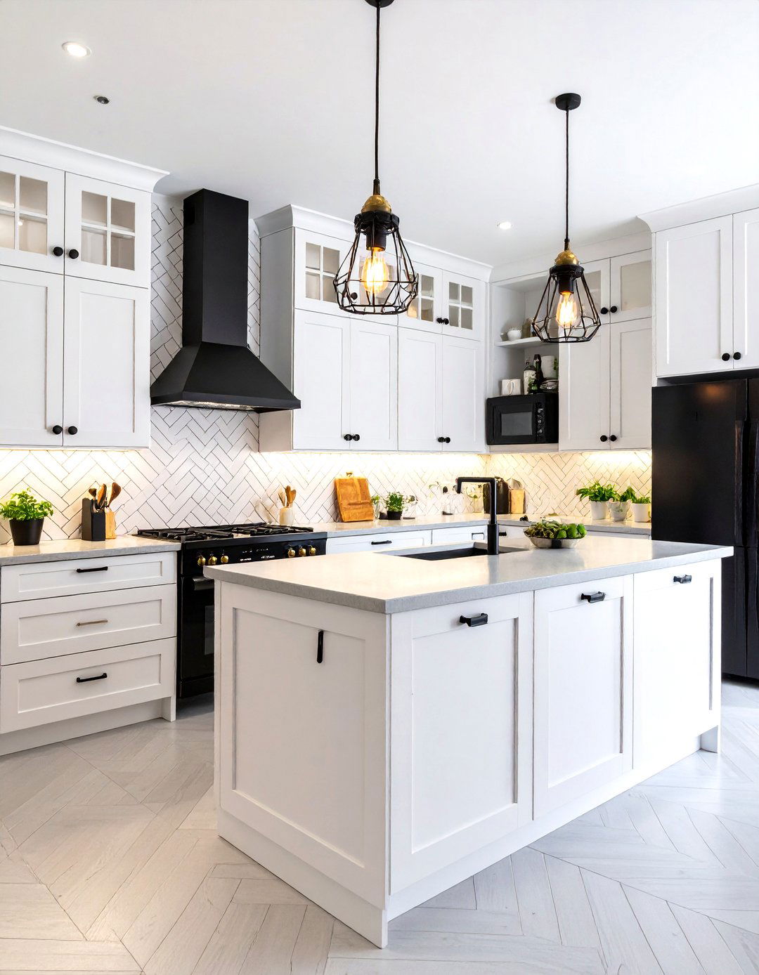 Industrial Black Accent Features - 24 White Kitchen with Black Appliances Ideas