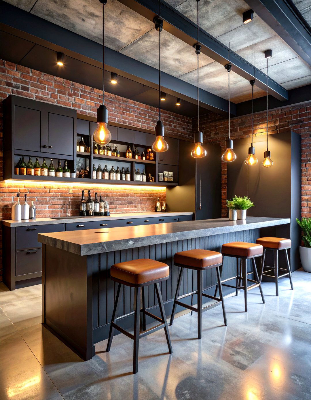 Industrial Black Bar Design - 24 black basement ideas