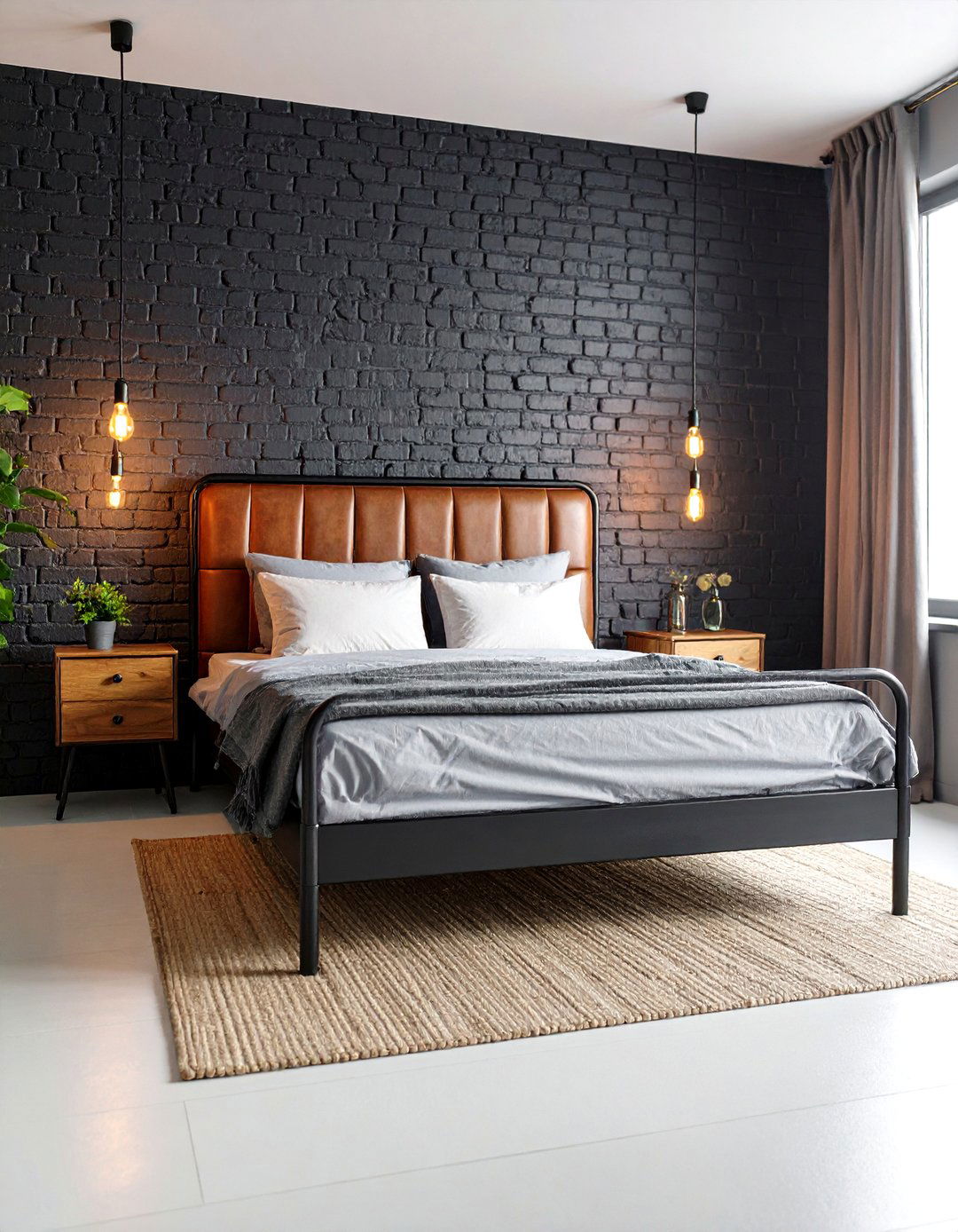 Industrial Black Brick Accent Wall - 24 Black Accent Wall Bedroom Ideas