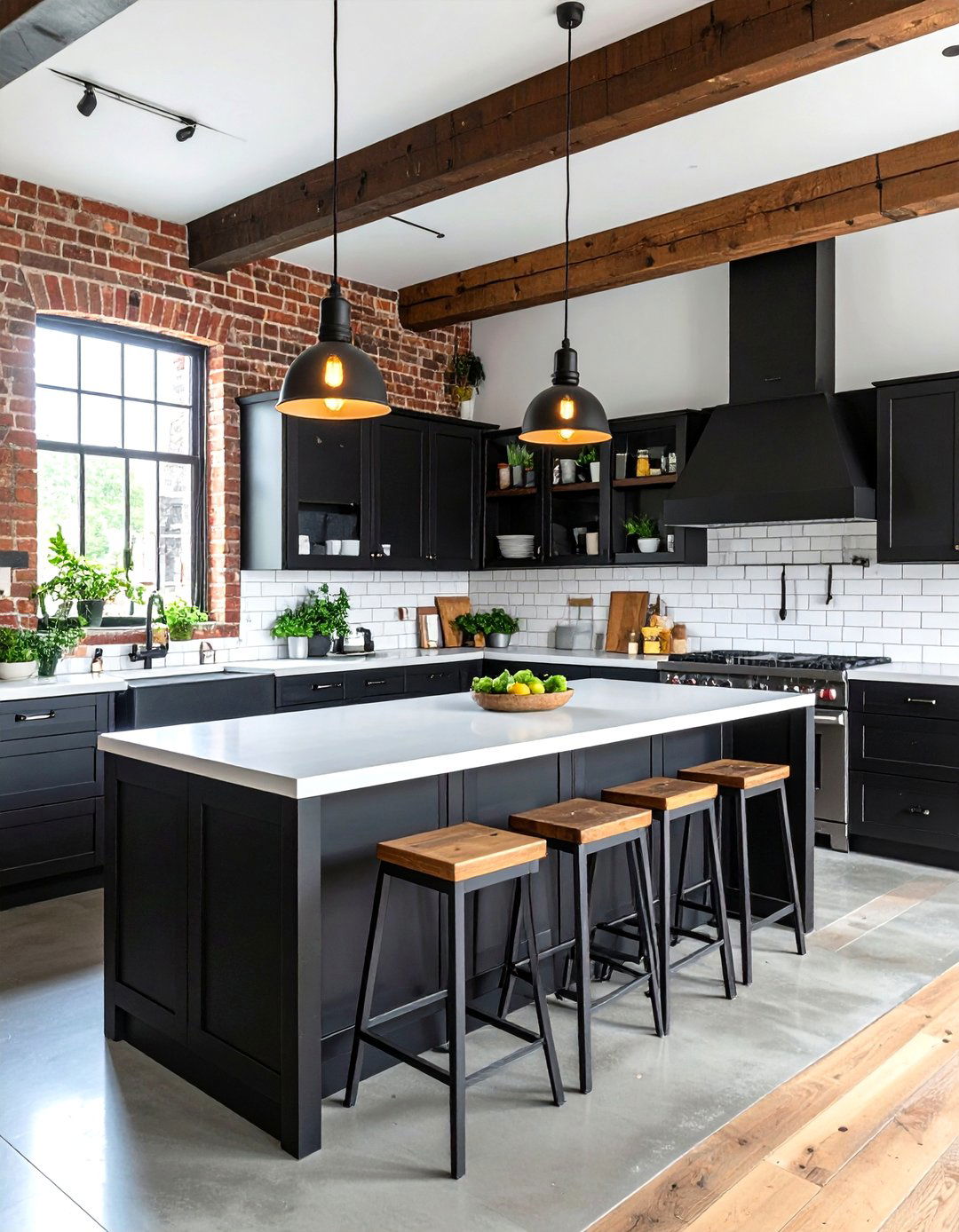 Industrial Black Cabinets with White Concrete Countertops - 24 Black Kitchen Cabinets With White Countertops