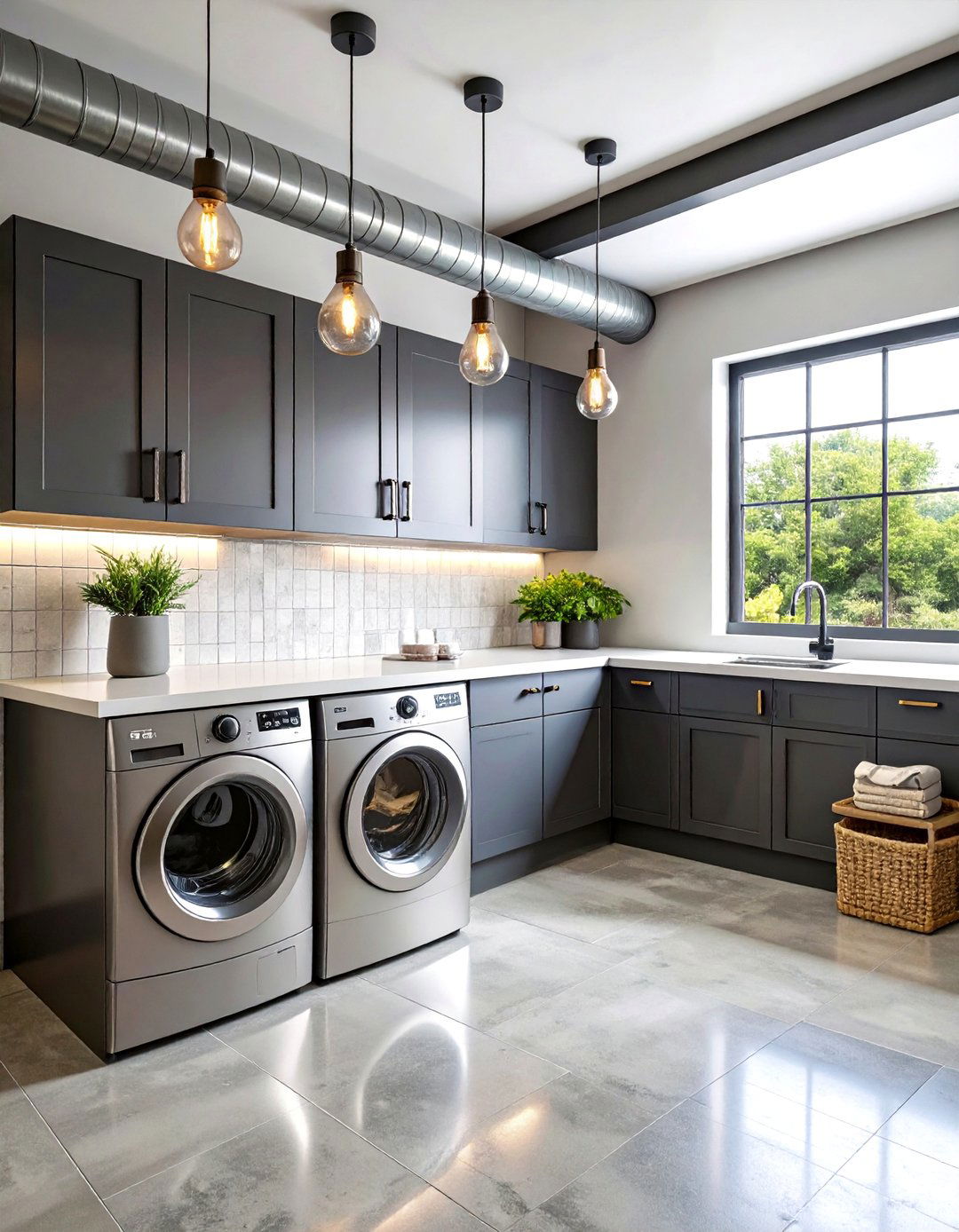 Industrial Black Concrete Countertops - 24 black laundry room ideas