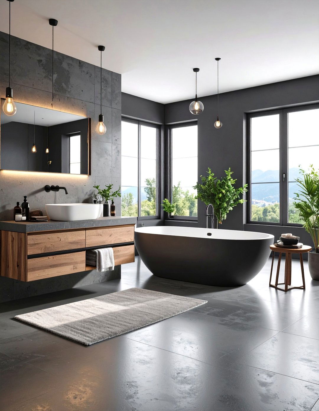Industrial Black Concrete Look Bathroom Floors - 24 Black Floor Bathroom Ideas