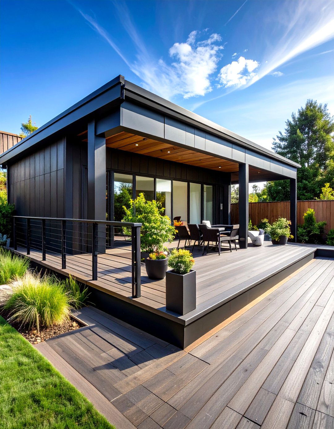 Industrial Black Deck with Steel Accents - 24 Black Deck Ideas