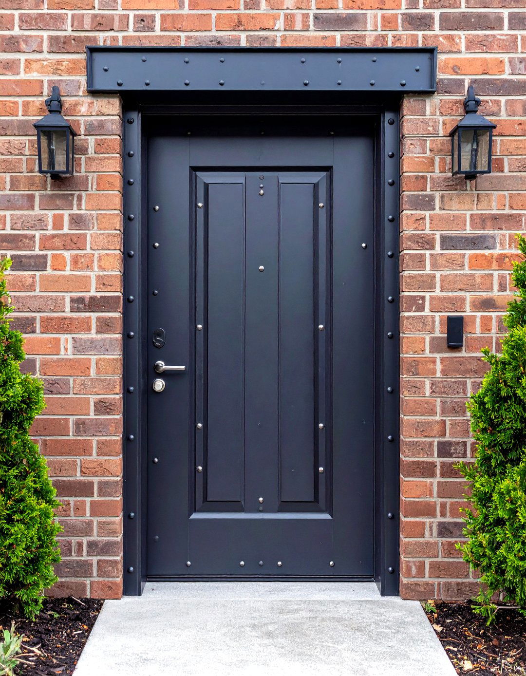 Industrial Black Front Door with Metal Accents - 24 Black Front Door Ideas