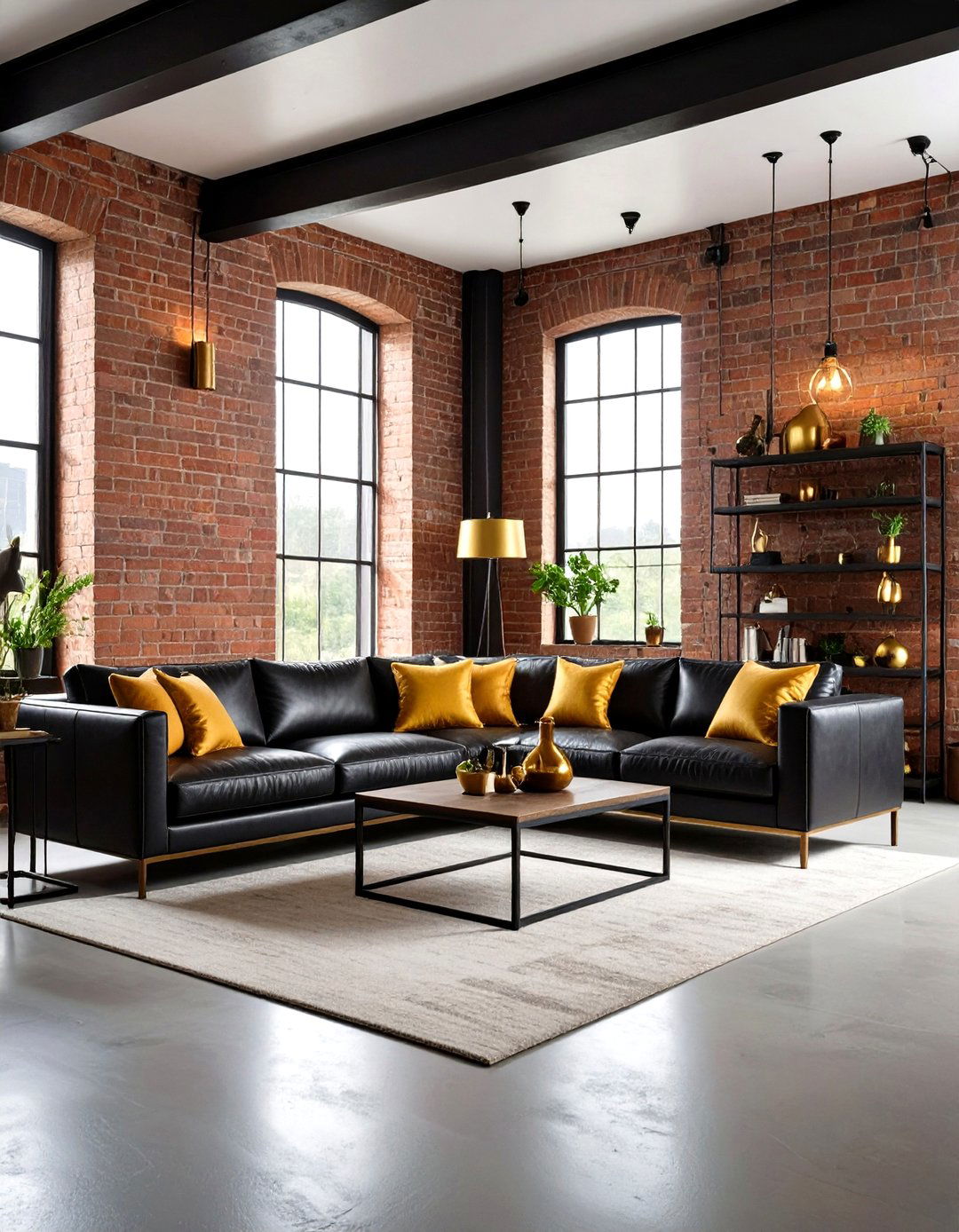 Industrial Black Gold Fusion - 24 Black and Gold Living Room Ideas