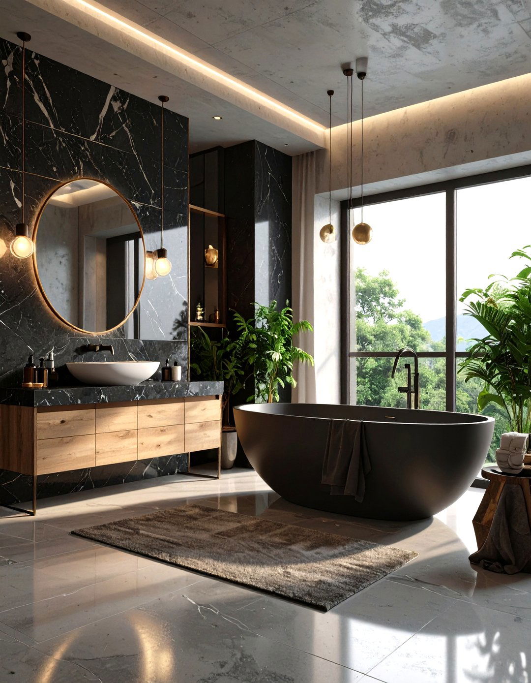 Industrial Black Marble Accents - 24 Black Marble Bathrooms