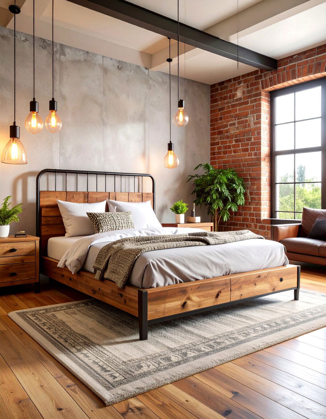 Industrial Black Metal Bed with Reclaimed Wood Elements - 24 Black and Brown Bedroom Ideas