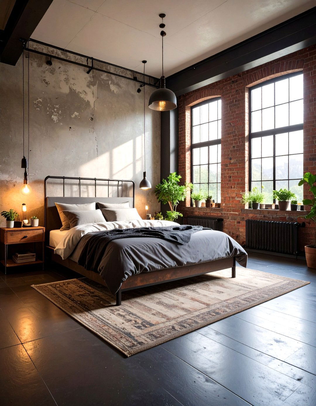 Industrial Black Metal Tile Bedroom - 24 Black Floor Bedroom Ideas