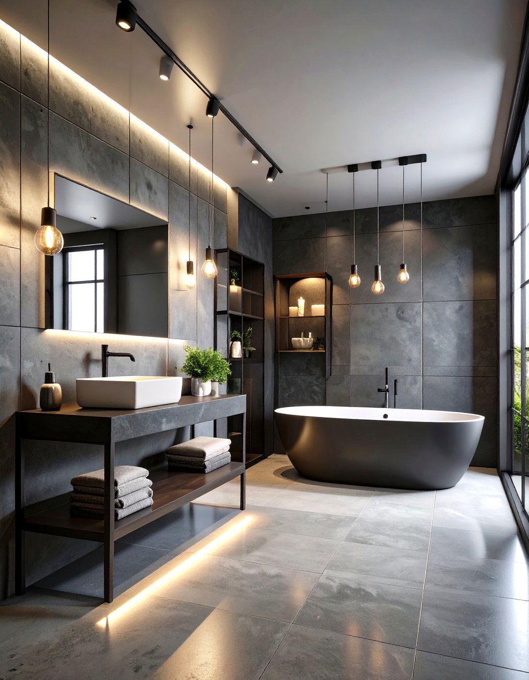 Industrial Black Metal and Concrete Design - 24 Hallway Bathroom Ideas