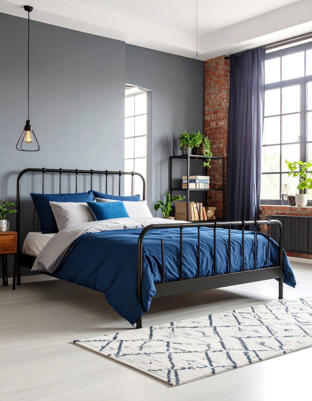 Industrial Black Metal with Blue Accents - 24 Black and Blue Bedroom Ideas
