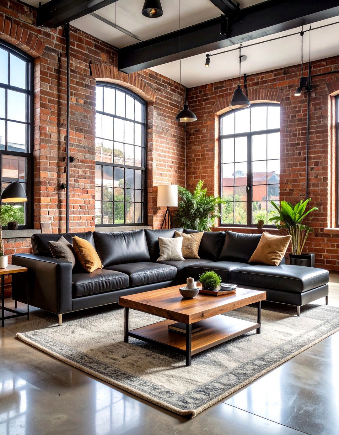 Industrial Black Sectional with Raw Materials - 24 Black Couch Living Room Ideas
