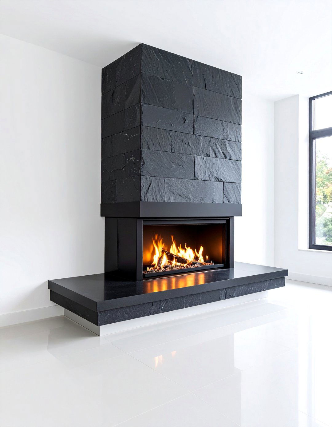 Industrial Black Slate Contemporary Design - 24 Faux Stone Fireplace Ideas