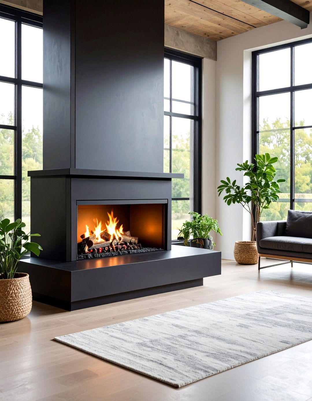 Industrial Black Steel Fireplace Insert - 24 Black Fireplace Ideas
