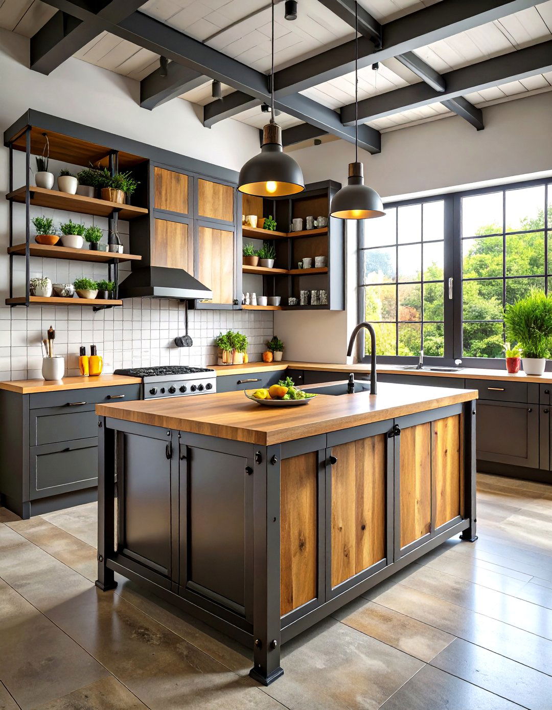 Industrial Black Steel Kitchen Island - 24 Black Kitchen Islands