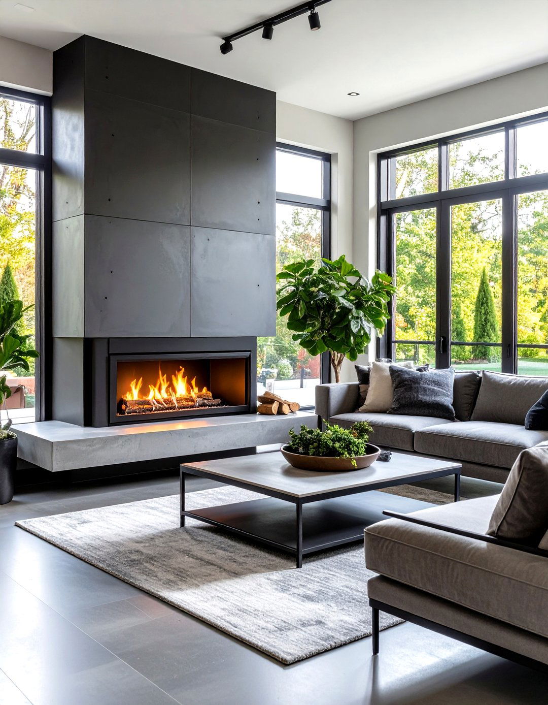 Industrial Black Steel and Concrete - 24 Living Room Fireplace Ideas