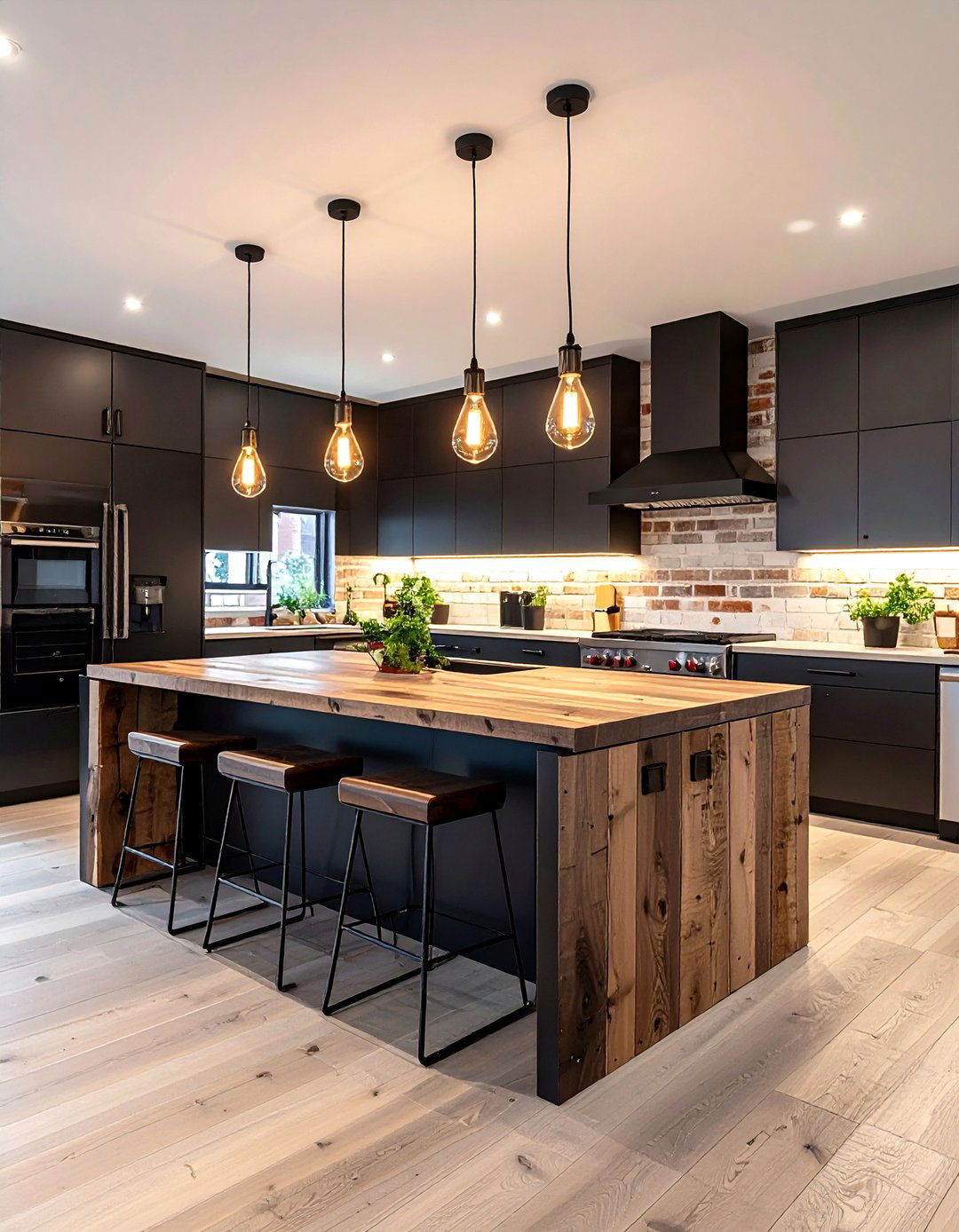Industrial Black Steel with Reclaimed Brown Wood - 24 Black and Brown Kitchen Ideas
