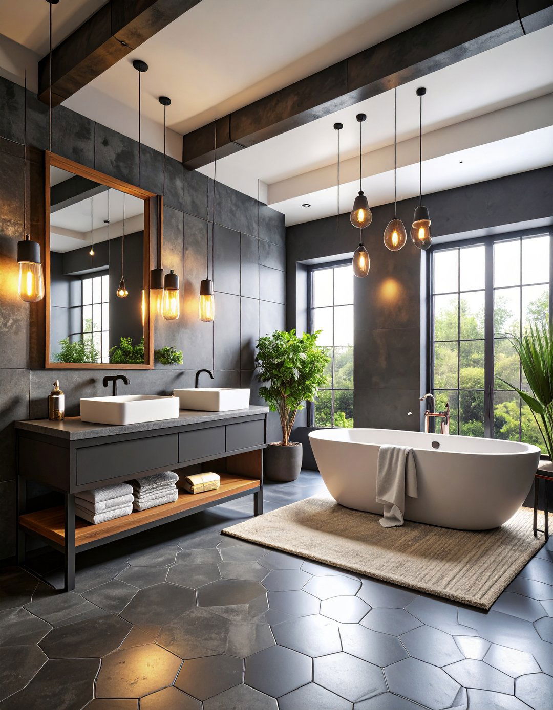Industrial Black Tile Bathroom Design - 24 Black Bathroom Ideas