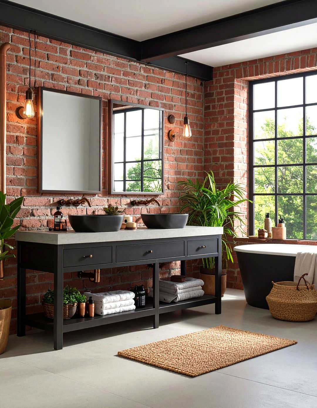 Industrial Black Vanity with Exposed Plumbing - 24 Black Vanity Bathroom Ideas