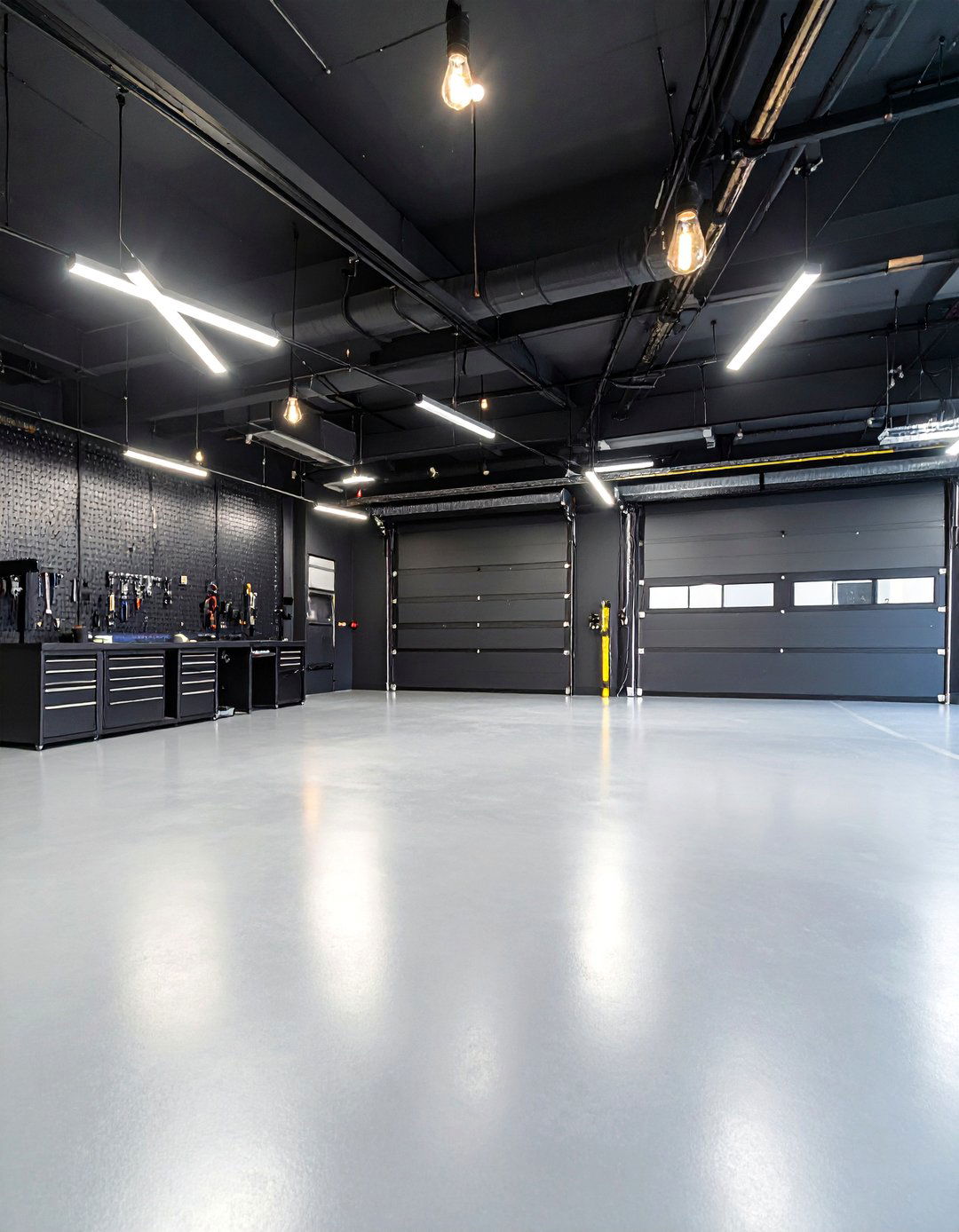 Industrial Black Workshop Garage - 24 Black Garage Ideas