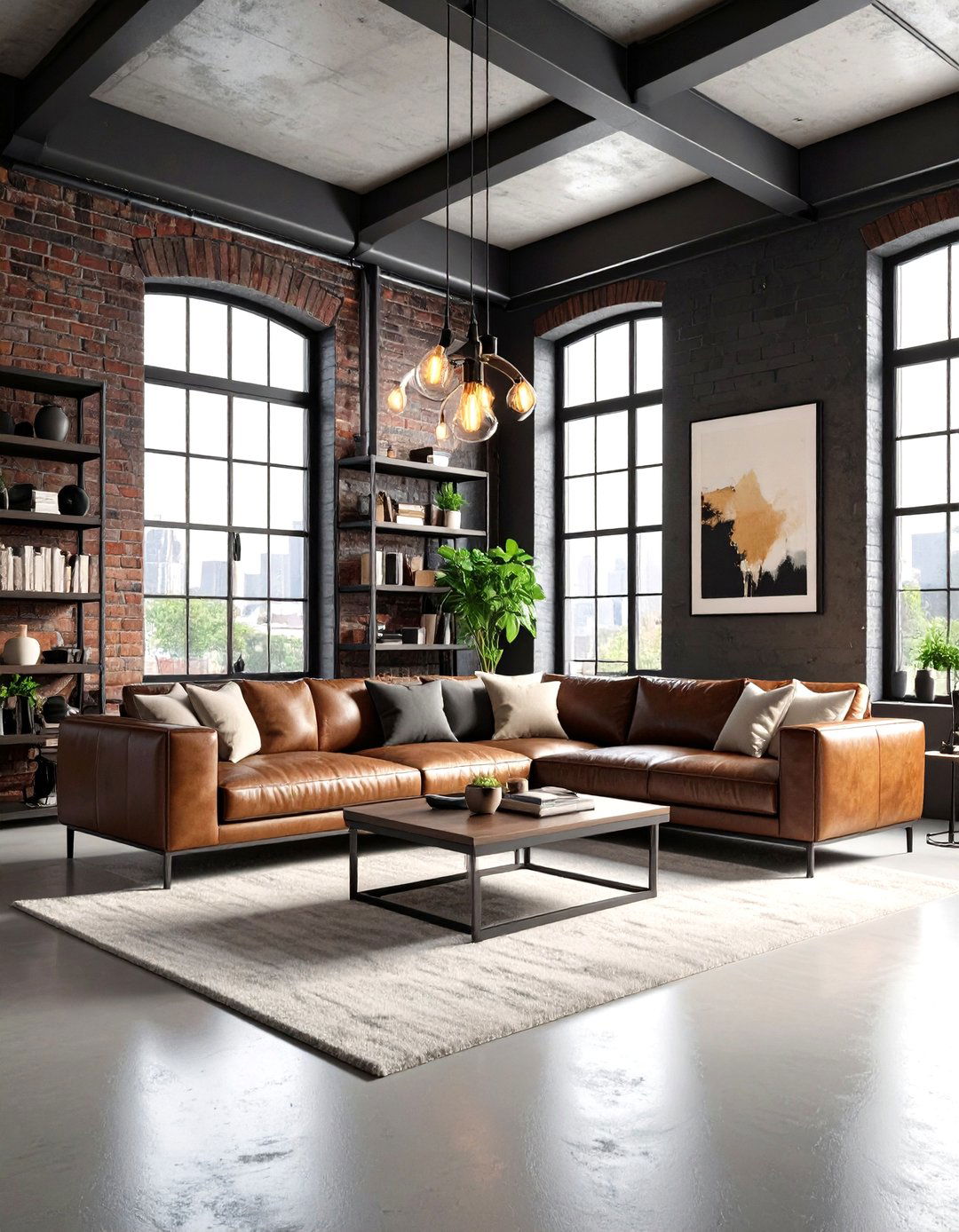 Industrial Black and Beige Loft Living Room - 24 Black and Beige Living Room Ideas