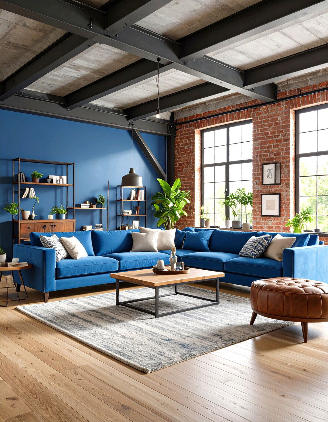 Industrial Black and Blue Loft Living Room - 24 Black and Blue Living Room Ideas