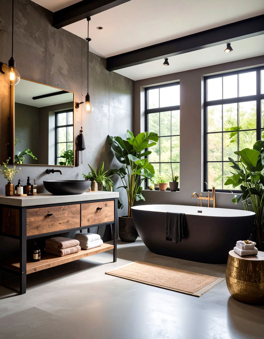 Industrial Black and Brass Combination - 24 black and gold powder room ideas