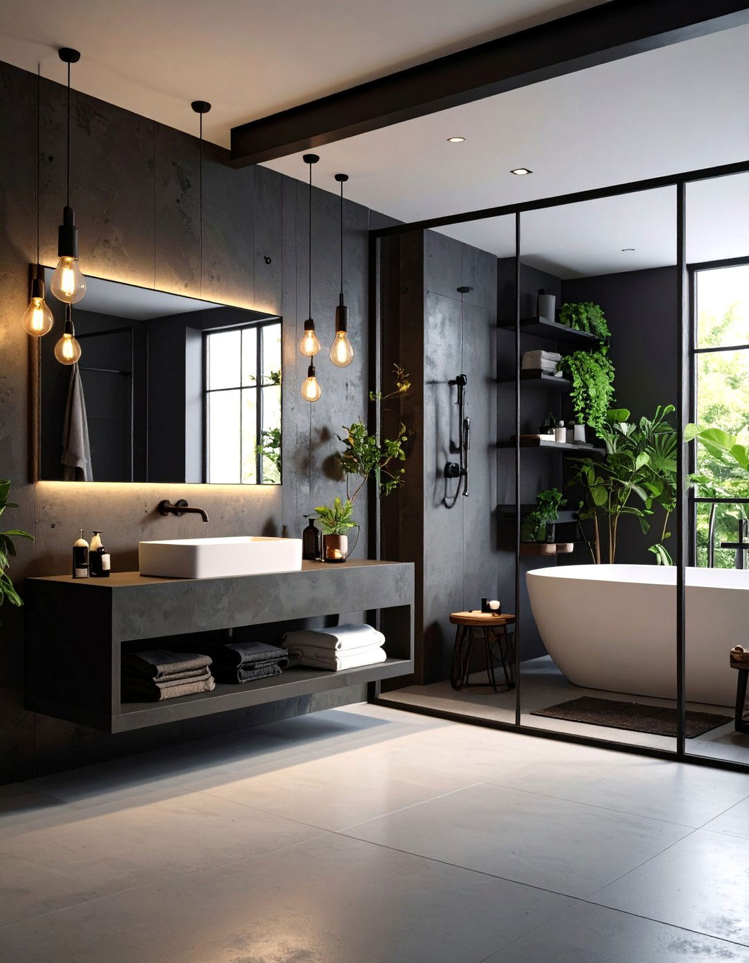 Industrial Black and Concrete Bathroom - 24 Apartment Bathroom Ideas