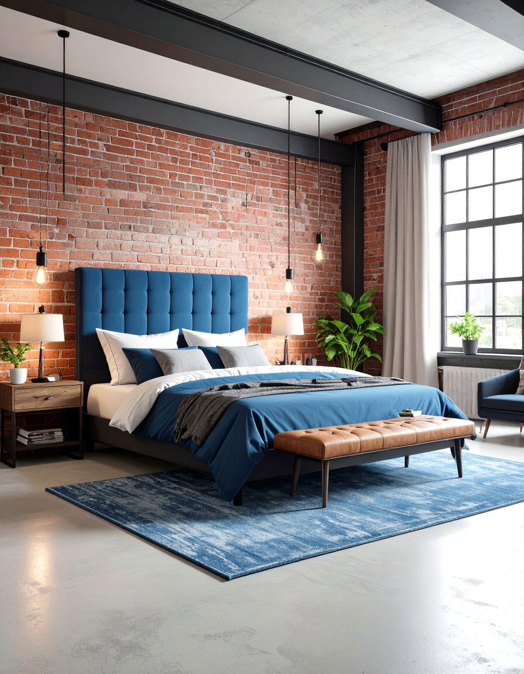 Industrial Blue Beige Loft Bedroom - 24 blue and beige bedroom ideas