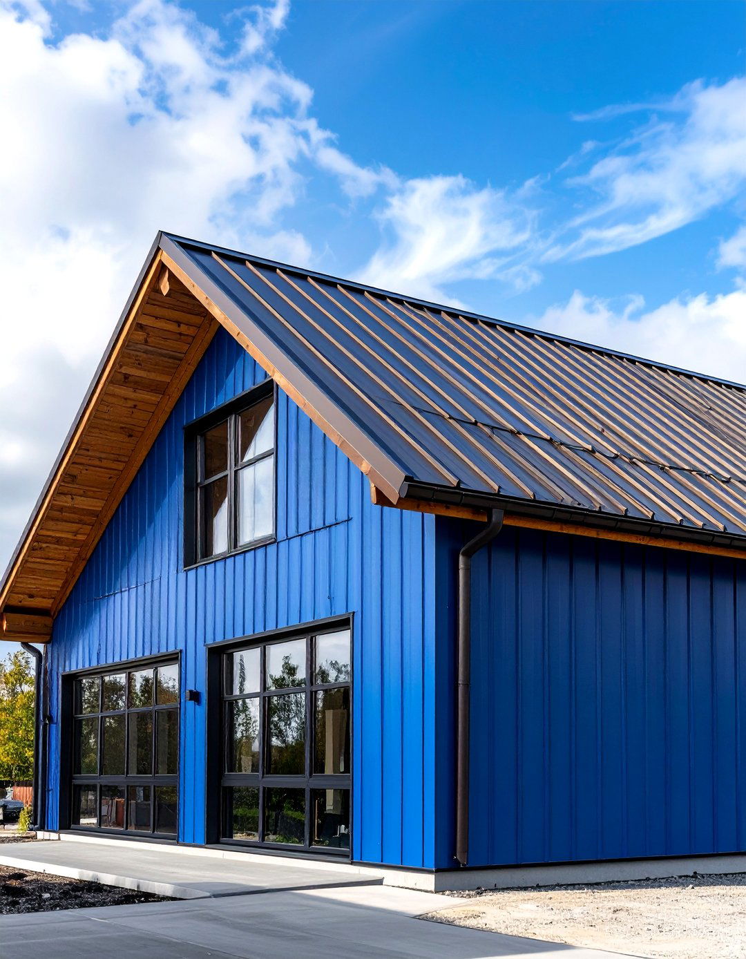Industrial Blue Loft with Corrugated Brown Metal - 24 blue exterior home with a brown roof ideas
