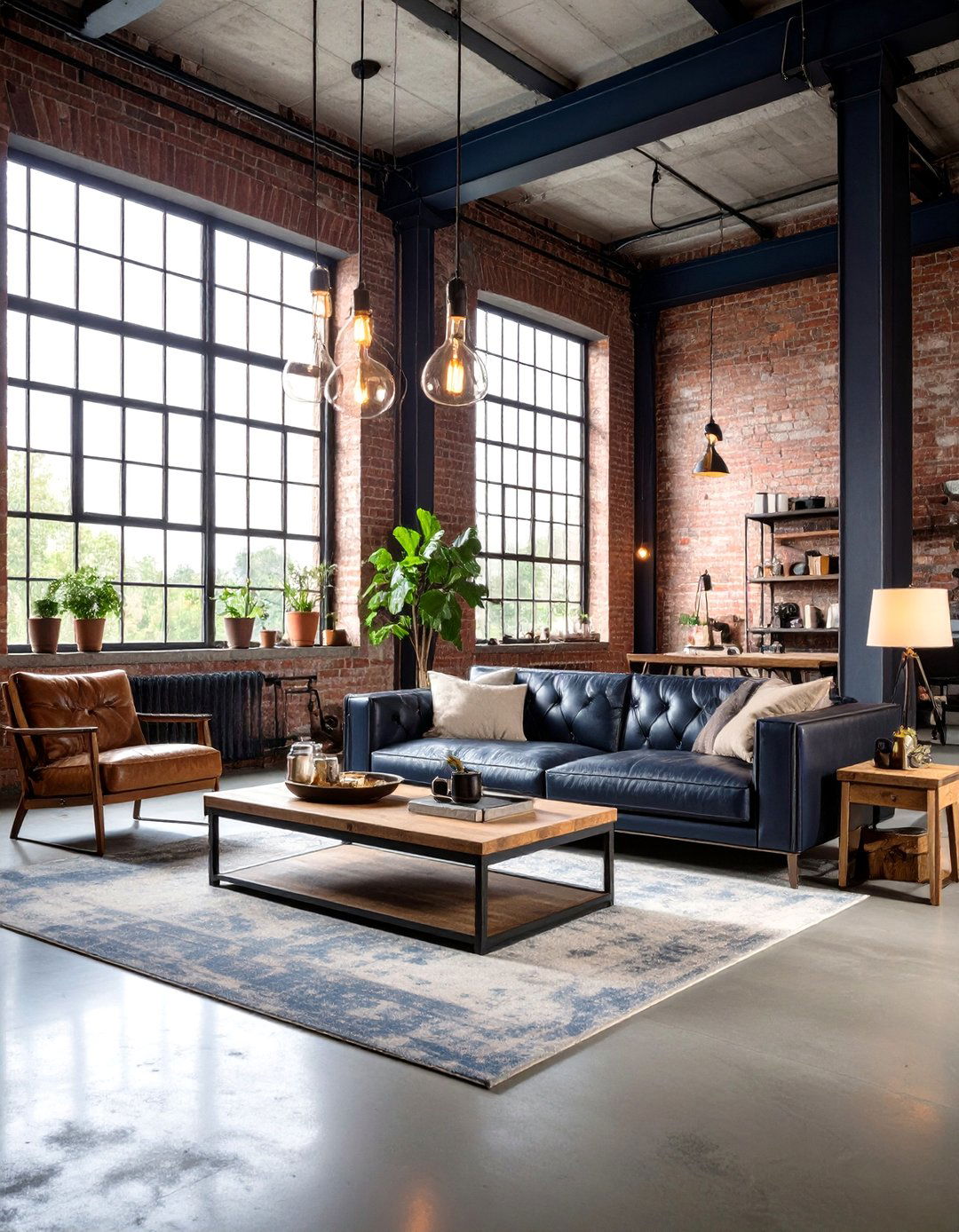 Industrial Blue and Beige Loft Living Room - 24 blue and beige living room ideas
