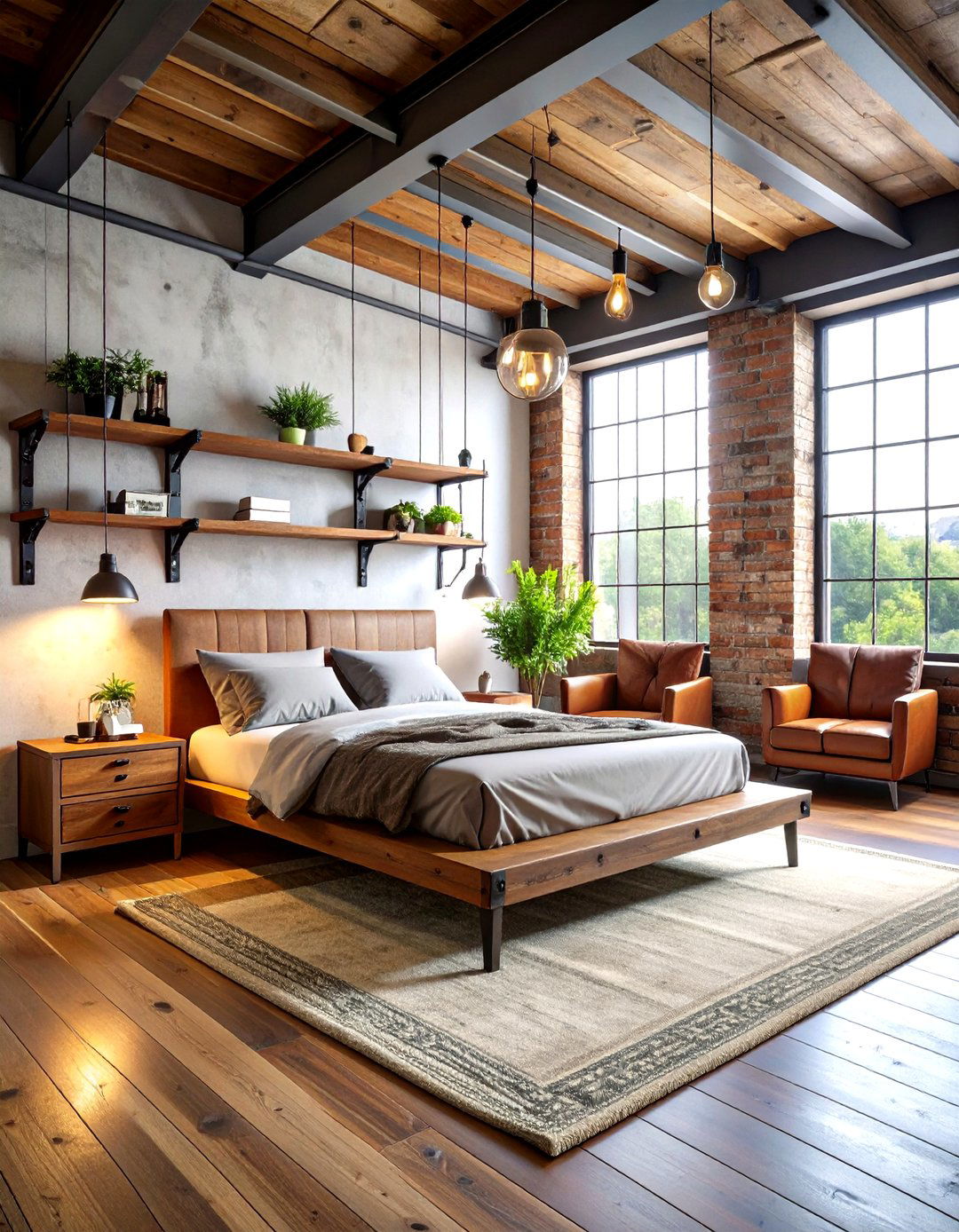 Industrial Boho Loft Bed with Workspace - 24 Studio Furniture Ideas