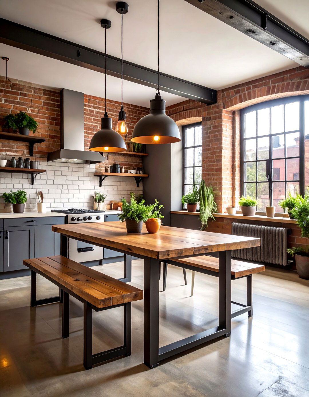 Industrial Breakfast Nook with Metal and Wood Accents - 24 Breakfast Nook Ideas