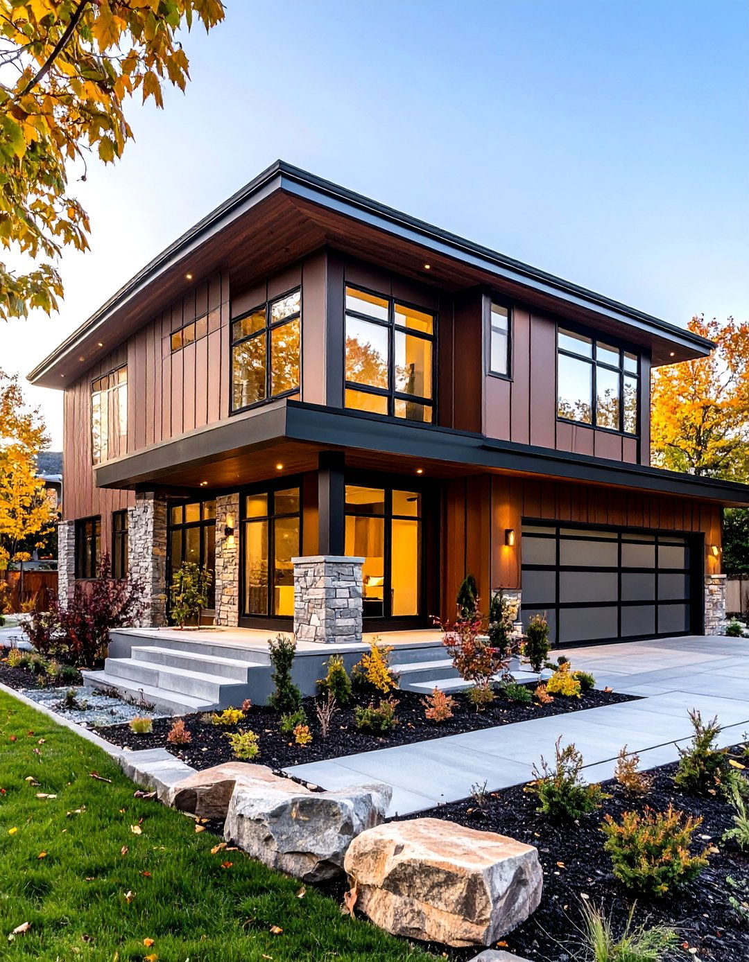 Industrial Brown Metal and Stone - 24 Dark Brown House With Black Trim