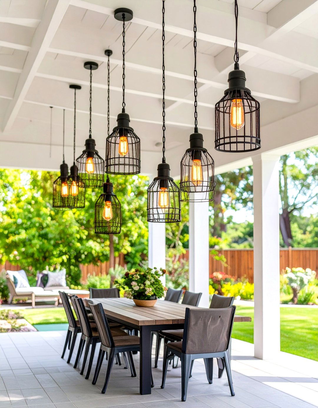 Industrial Cage Pendant Features - 24 Covered Patio Lighting Ideas