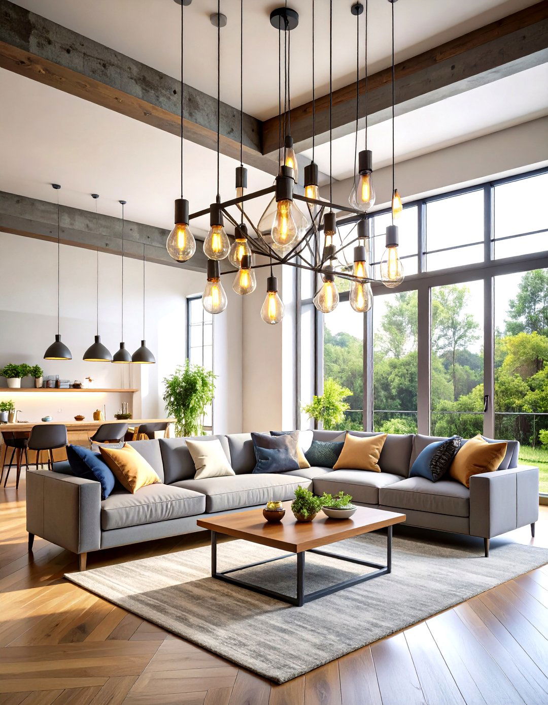 Industrial Chandelier Features - 24 Industrial Living Room Ideas