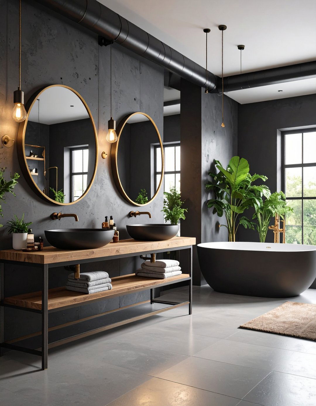 Industrial Chic Black Gold - 24 Black and Gold Bathroom Ideas