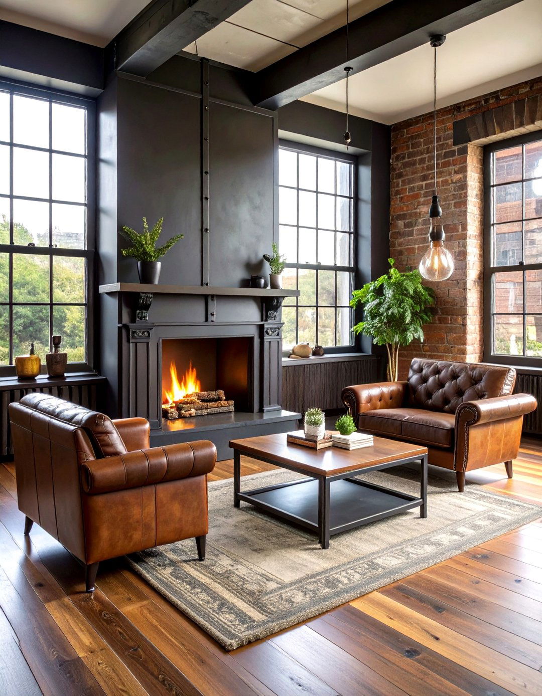 Industrial Chic Black Shiplap with Metal Accents - 24 Black Shiplap Fireplace Ideas