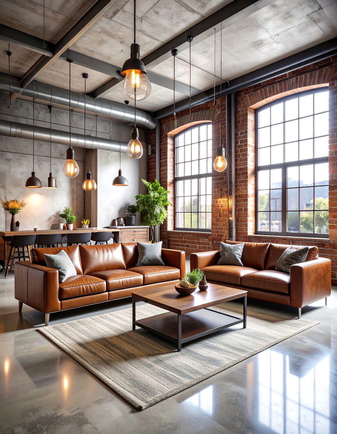 Industrial Chic Brown Leather Sofa Setup - 24 Brown Leather Couch Living Room Ideas