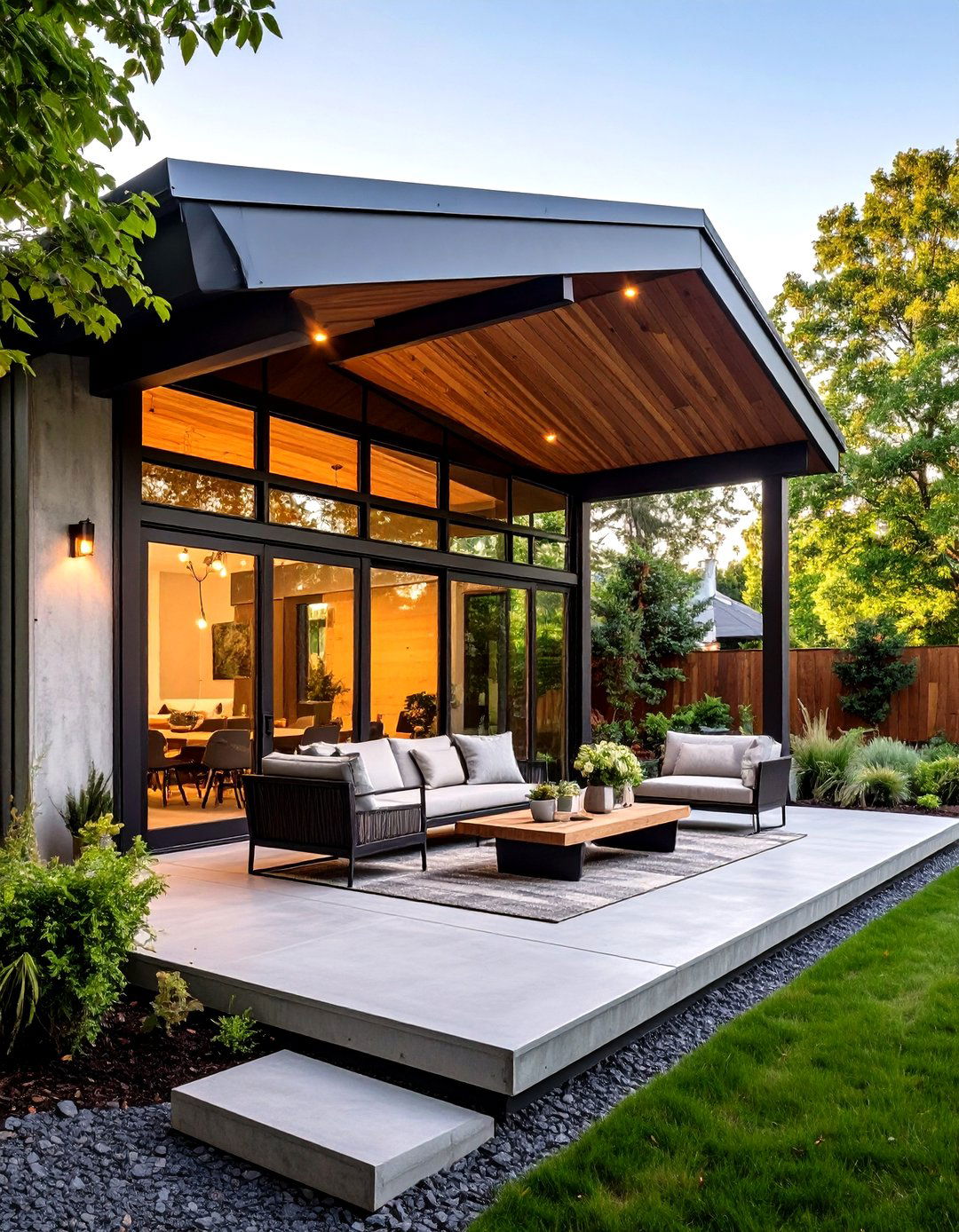 Industrial Chic Concrete and Glass Porch - 24 Barndominium Front Porch Ideas