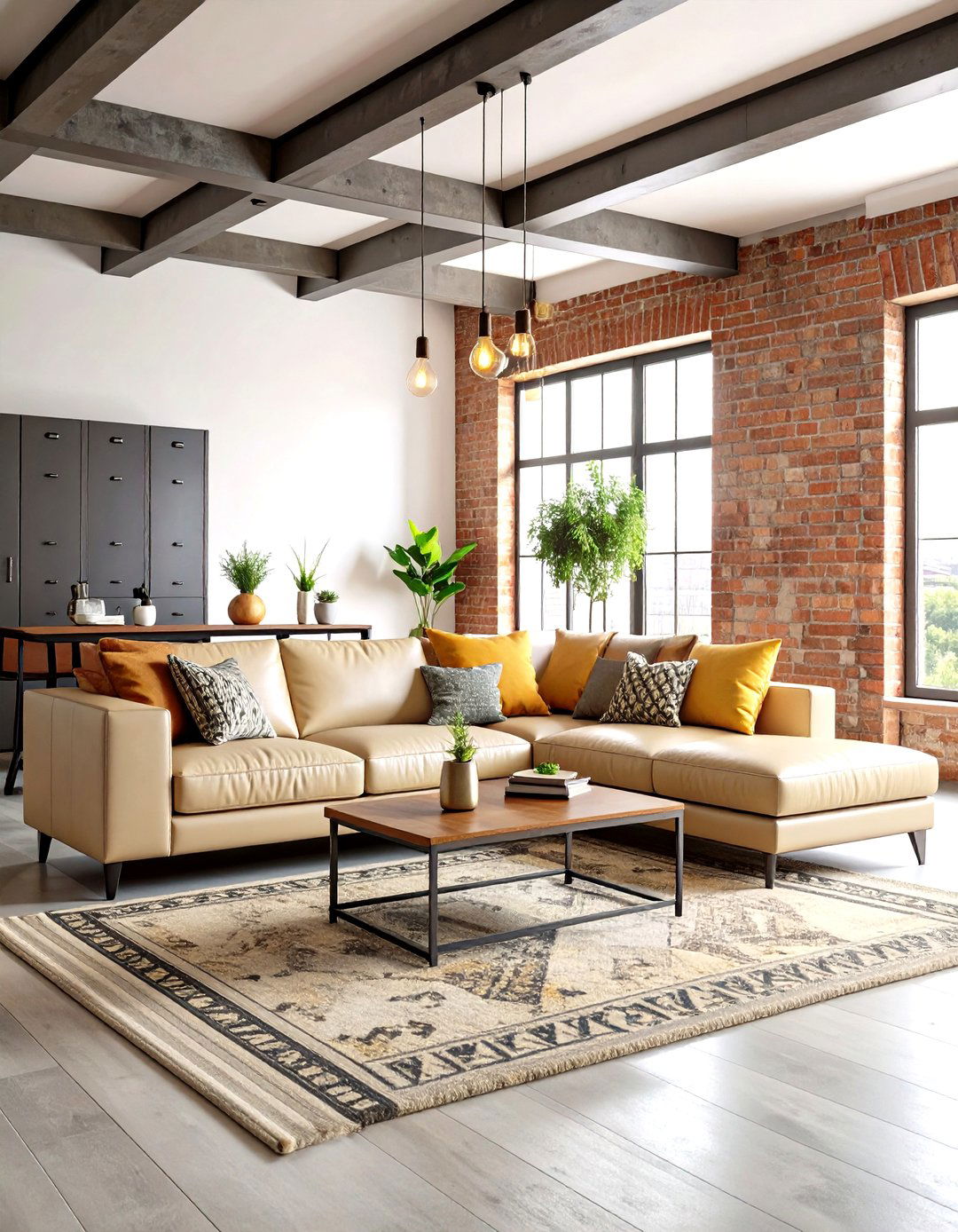 Industrial Chic Contrast - 24 Cream and Gold Living Room Ideas
