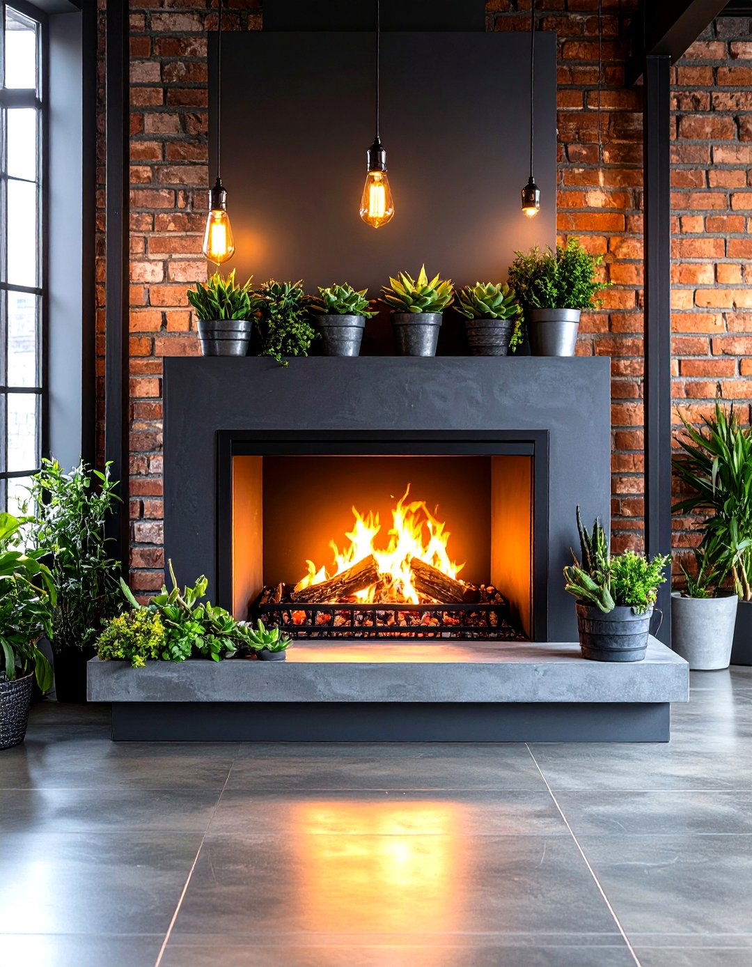 Industrial Chic Fireplace with Metal and Concrete Elements - 24 Fireplace Decor Ideas