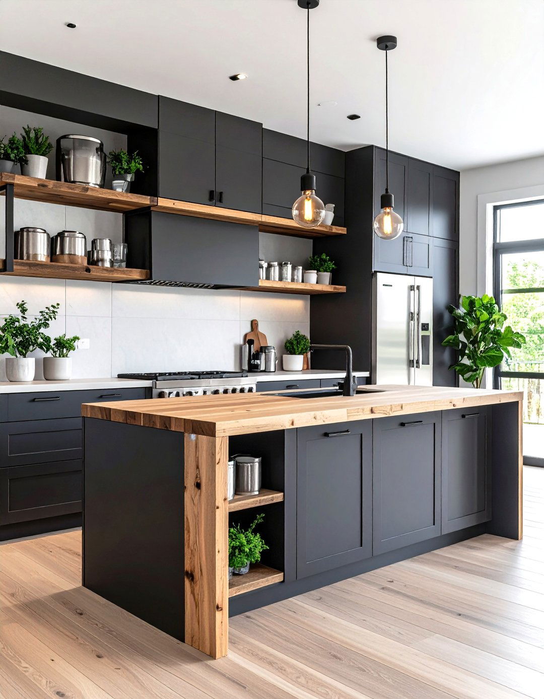 Industrial Chic Kitchen with DIY Pipe Shelving - 24 Small Kitchen Ideas on a Budget