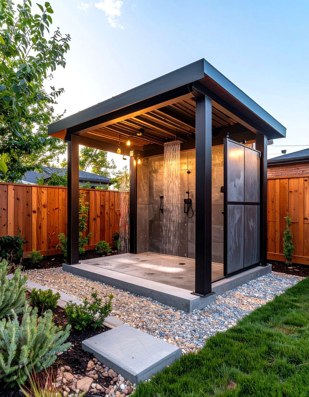 Industrial Chic Outdoor Shower - 24 Outdoor Bathroom Ideas