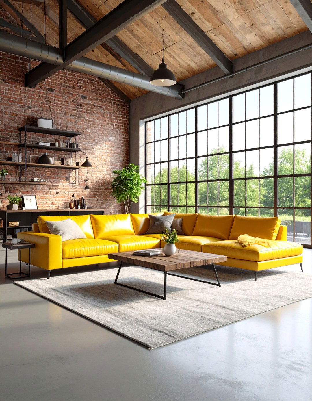 Industrial Chic Yellow Leather Sofa Living Room - 24 Yellow Couch Living Room Ideas