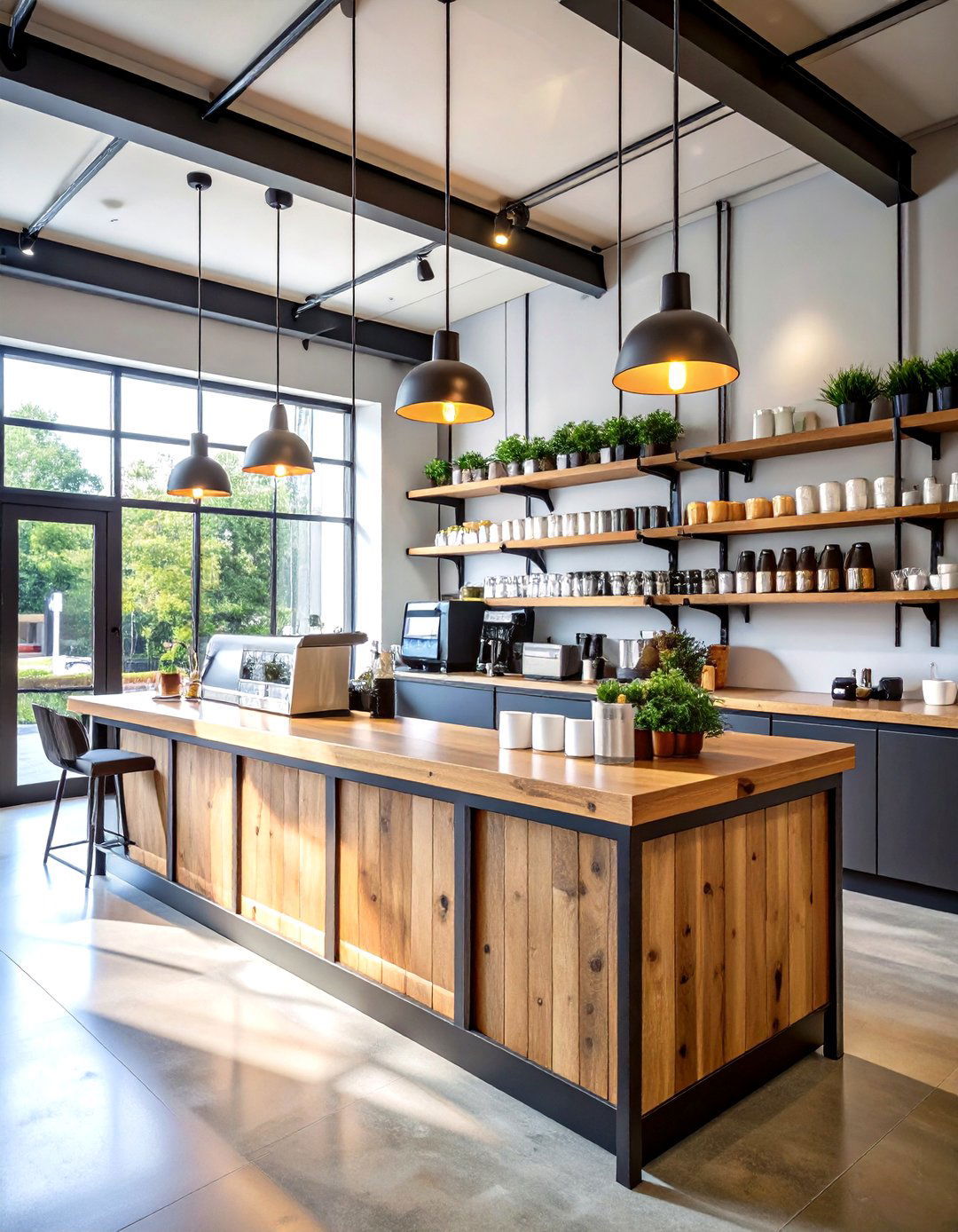 Industrial Coffee Bar with Metal Accents - 24 Office Coffee Station Ideas